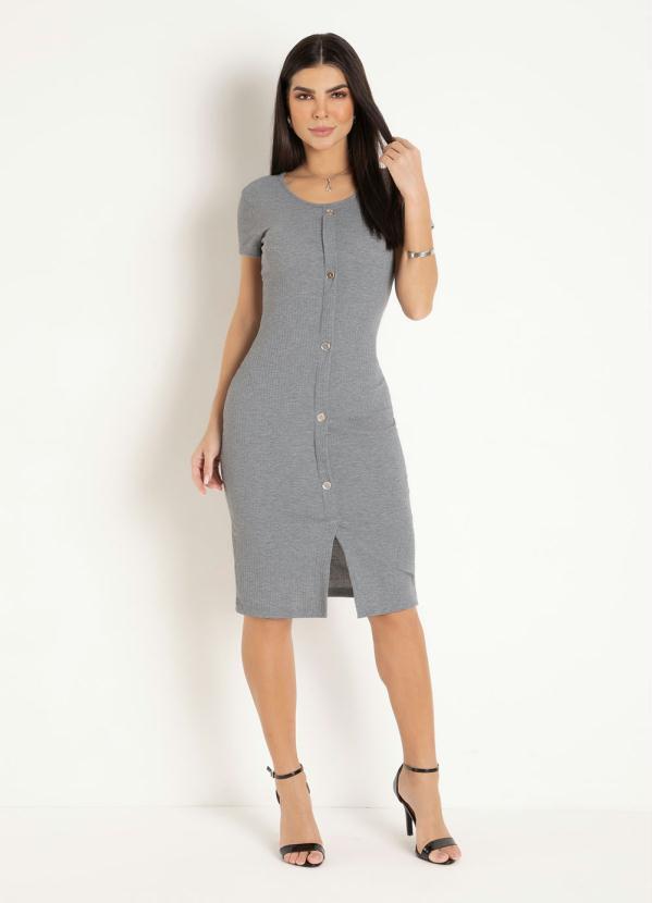 Vestido Mescla com Botões Decorativos