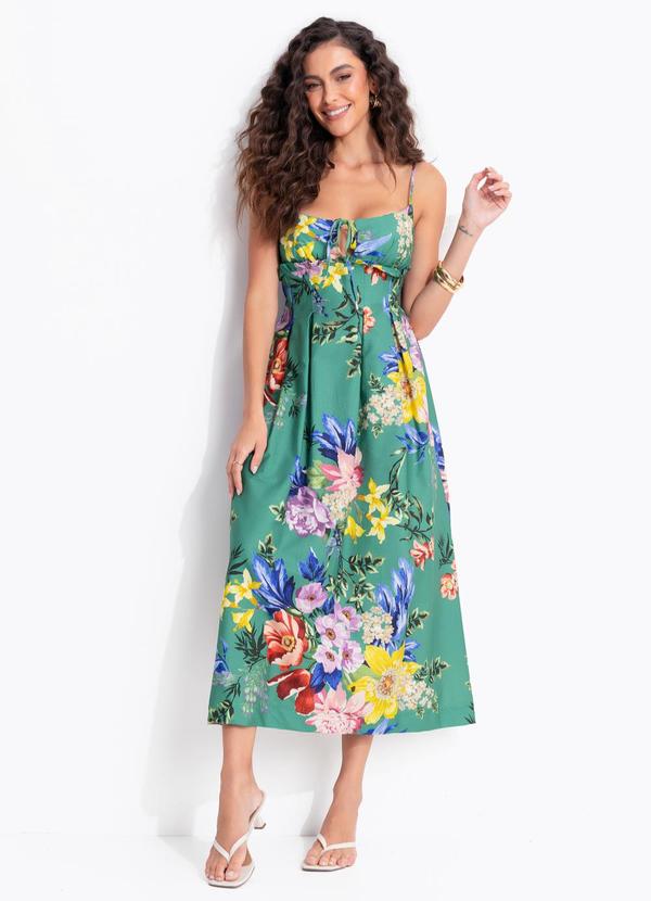 Vestido Midi Alça Floral Leni Verde