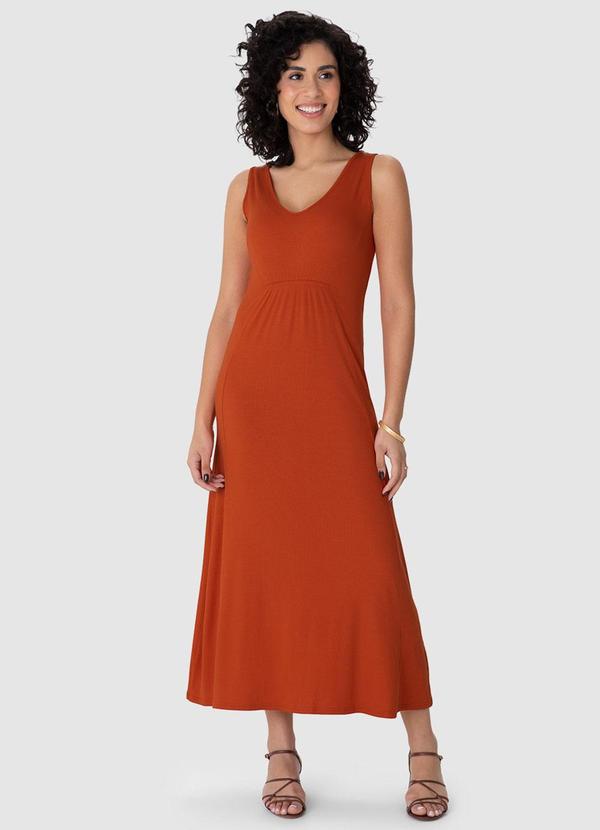 Vestido Mídi Amplo Canelado Laranja