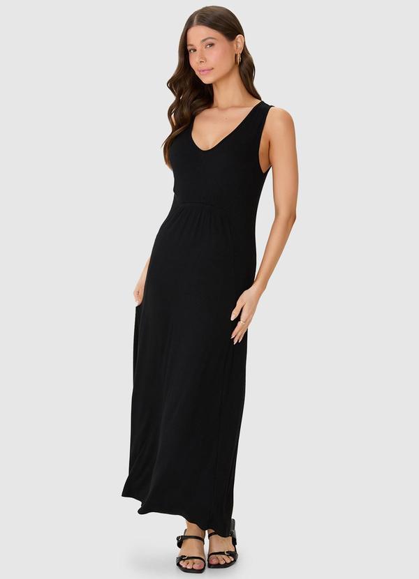 Vestido MÃdi Amplo Canelado Preto