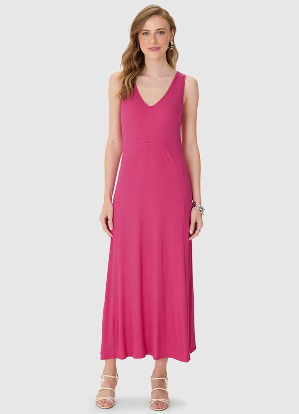 Vestido Mídi Amplo Canelado Rosa