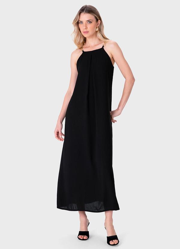Vestido Mídi Amplo com Corrente Preto