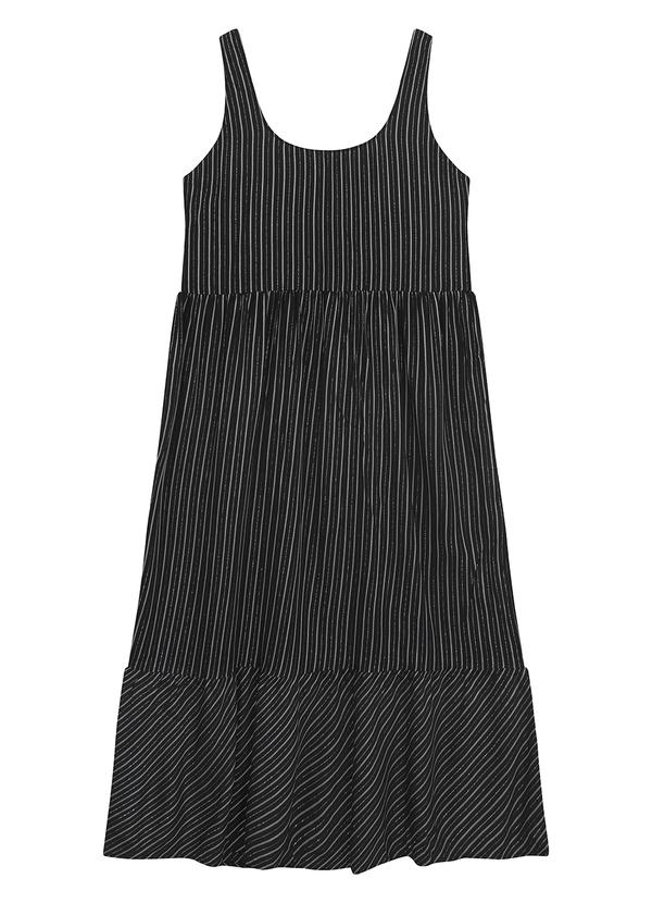 Vestido Mídi Amplo Listrado Preto