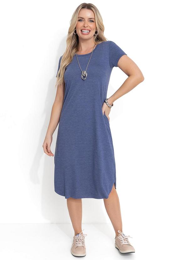 Vestido Midi Azul com Fendas Laterais