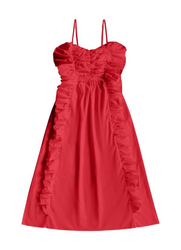 Vestido Midi Babados Tricoline Vermelho
