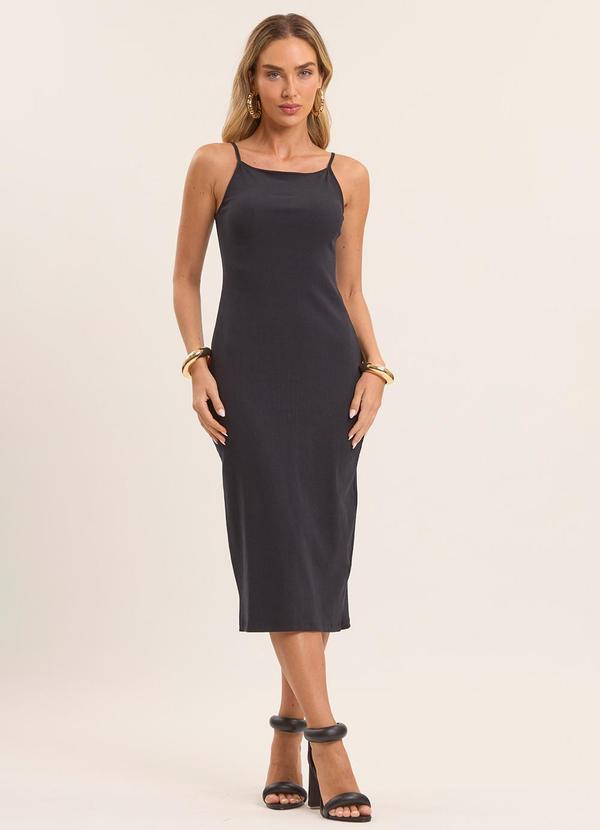 Vista 2 Vestido Midi Boho Canelado Preto Doce Trama Doce Trama
