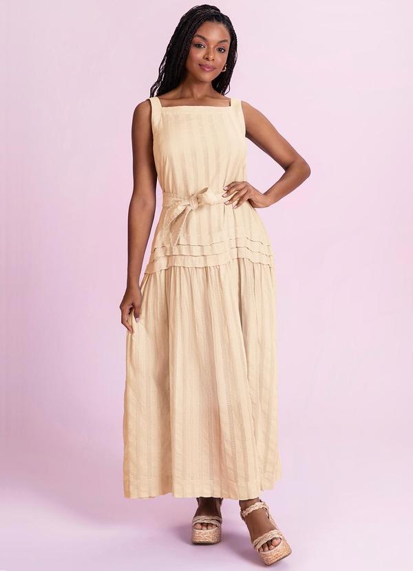 Vestido Midi Bordada Bege