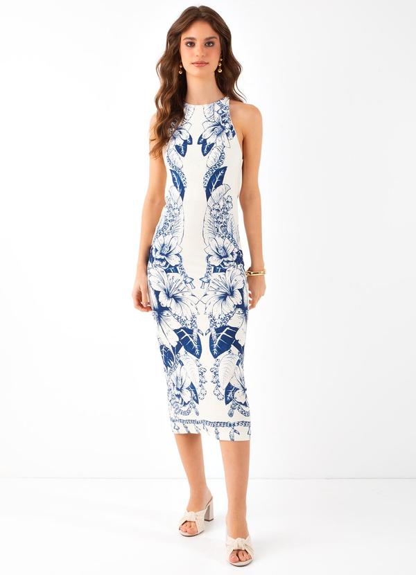 Vestido Midi Brilho Tropical Off White