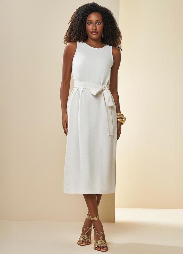 Vista 2 Vestido Midi Brisa em Linho Branco Doce Trama Doce Trama
