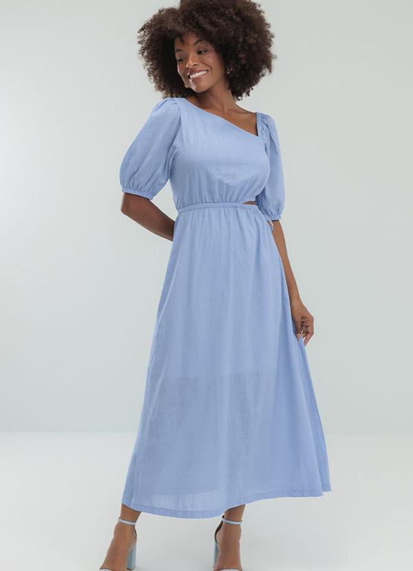 Vestido Midi Cambraia de Algodão Azul