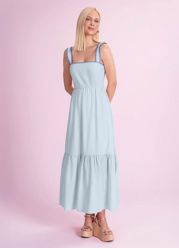 Vestido Midi Cambraia de Algodão Azul