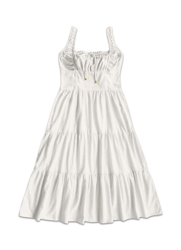 Vestido Midi Cambraia de Algodão Bege