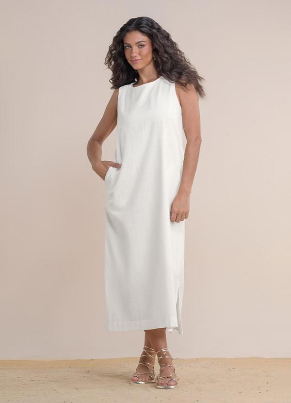 Vestido Midi Cambraia de Algodao Bege