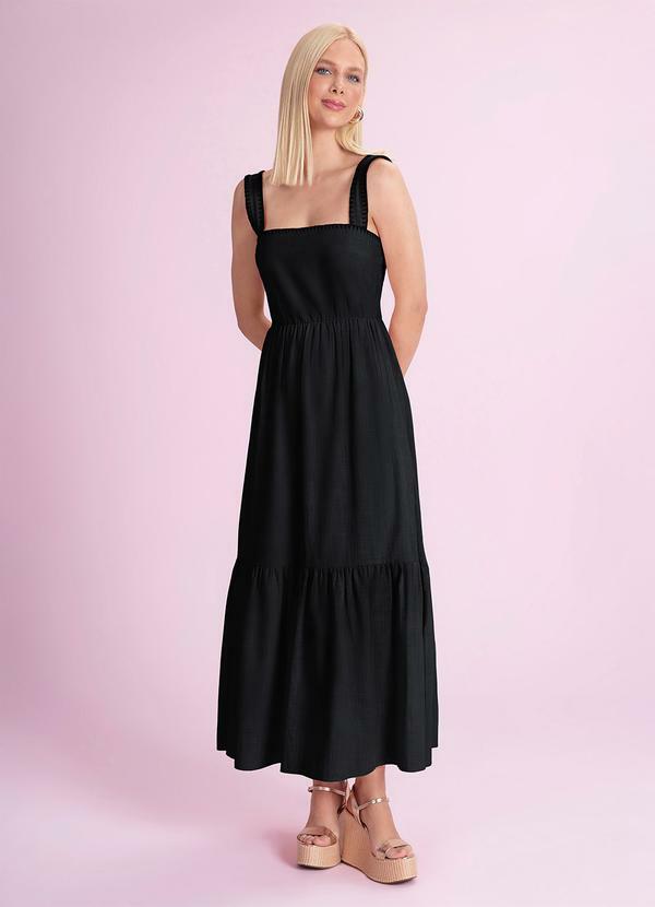 Vestido Midi Cambraia de Algodão Preto