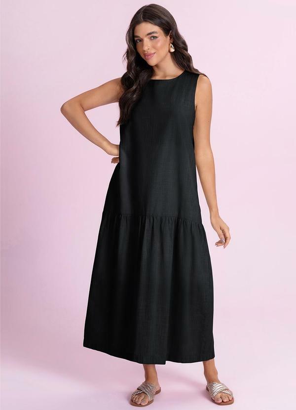 Vestido Midi Cambraia de Algodão Preto