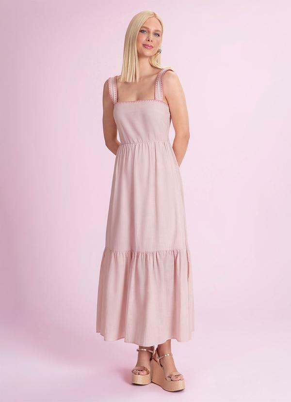 Vestido Midi Cambraia de Algodão Rosa