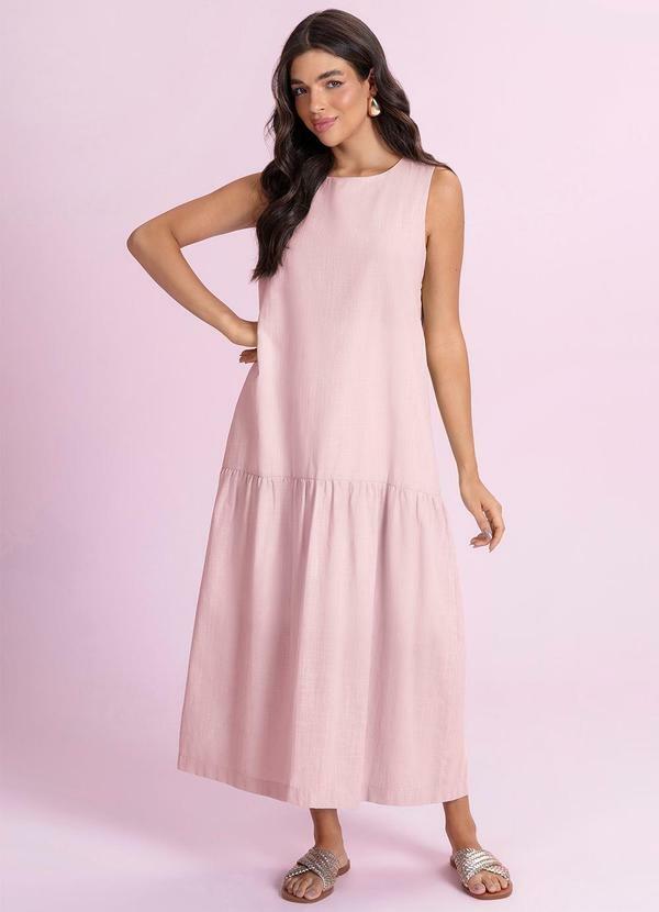 Vestido Midi Cambraia de Algodão Rosa