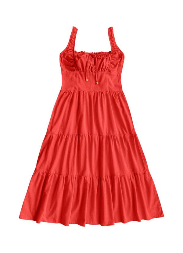 Vestido Midi Cambraia de Algodão Vermelho
