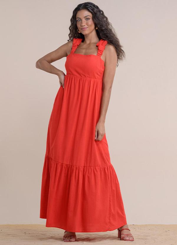 Vestido Midi Cambraia de Algodão Vermelho