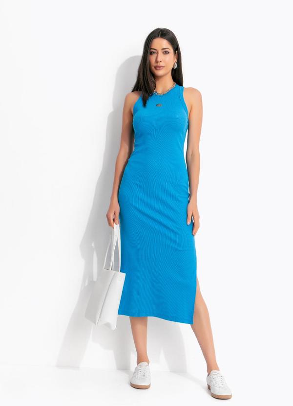 Vestido Midi Canelado Azul