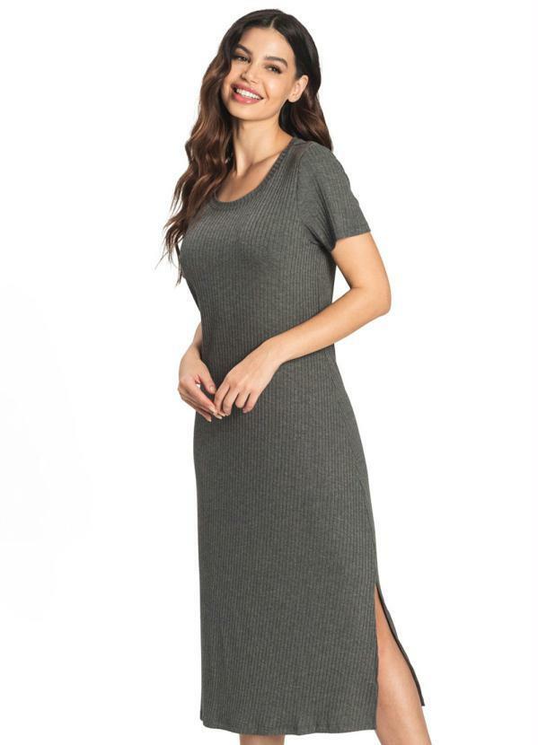 Vestido Midi Canelado Básico Cinza