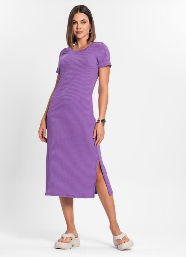 Vestido Midi Canelado Básico Roxo