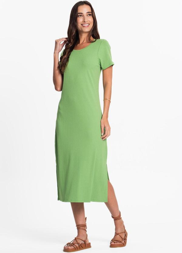 Vestido Midi Canelado Básico Verde