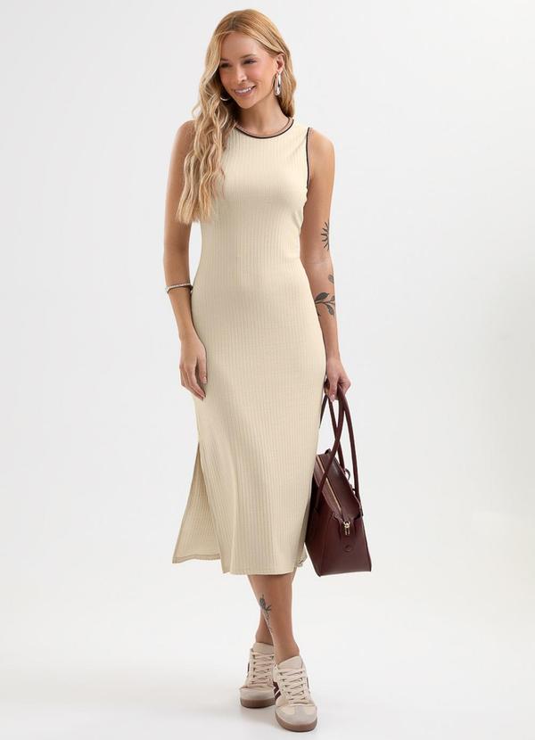 Vestido Midi Canelado Bege