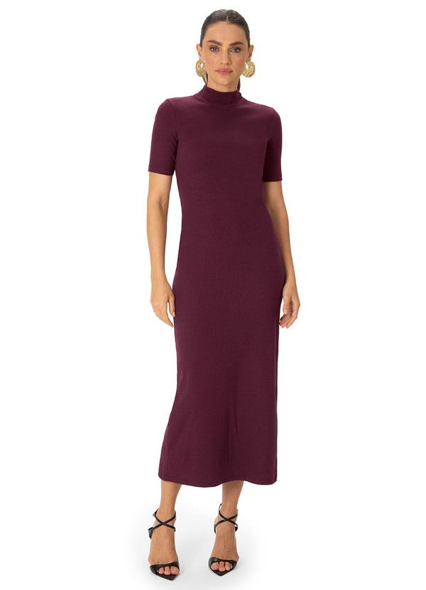 Vestido Midi Canelado Bordô