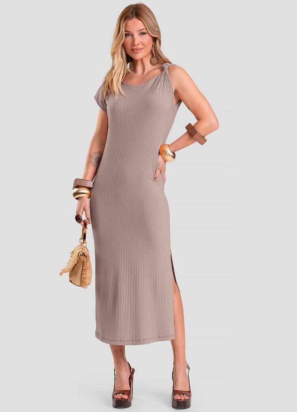 Vestido Midi Canelado Cinza