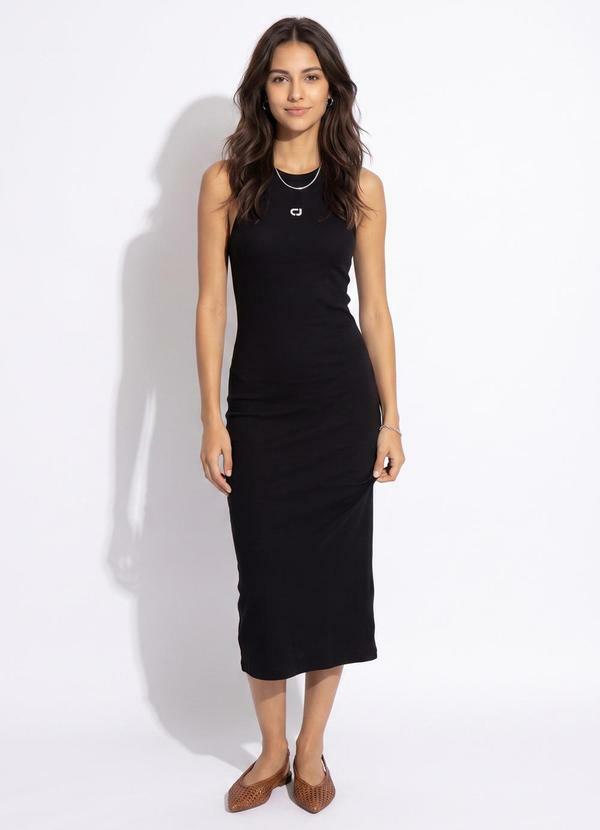 Vestido Midi Canelado Cj Preto
