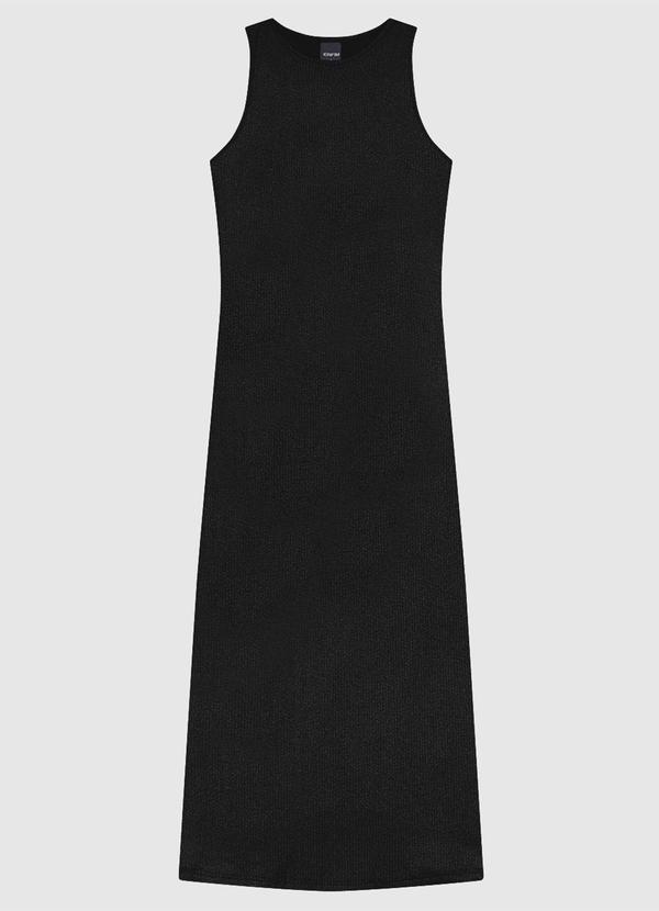 Vestido Mídi Canelado com Brilho Preto