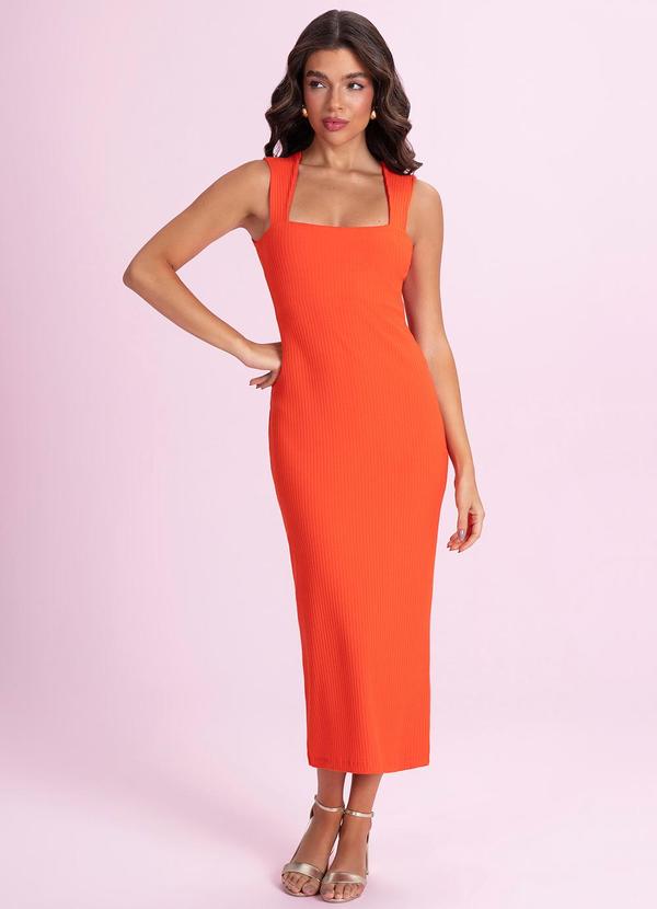 Vestido Midi Canelado Laranja