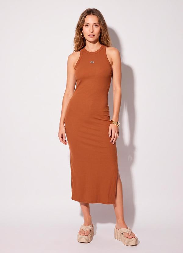 Vestido Midi Canelado Marrom