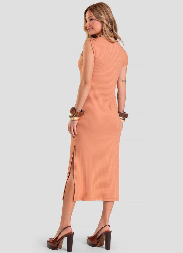 Vestido Midi Canelado Marrom