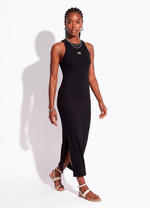 Vestido Midi Canelado Preto