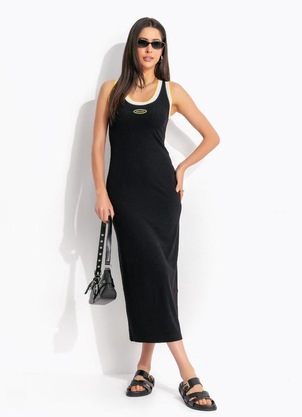 Vestido Midi Canelado Preto