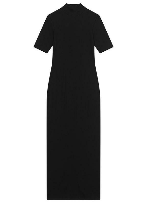 Vestido Midi Canelado Preto