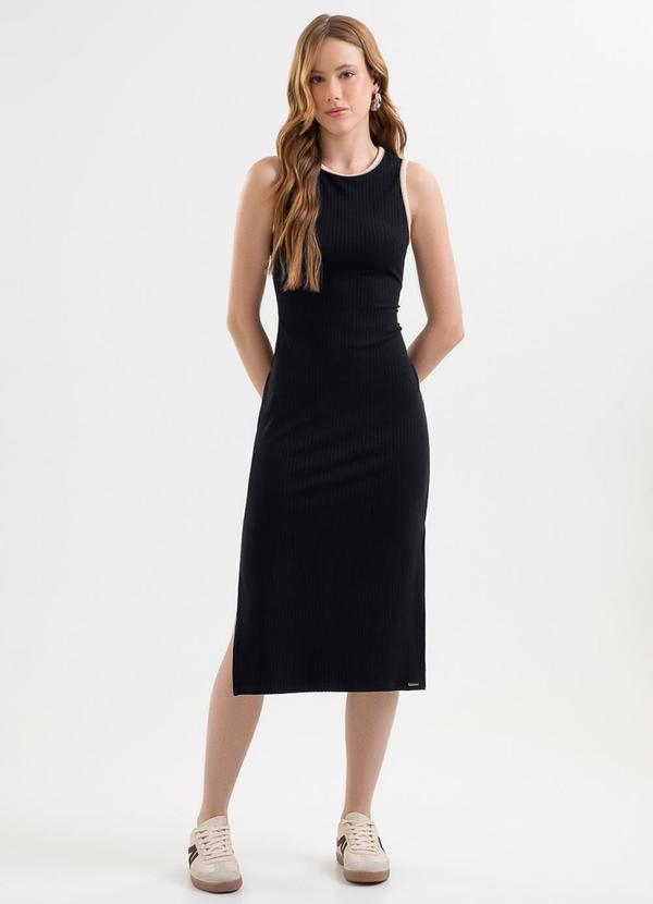 Vestido Midi Canelado Preto