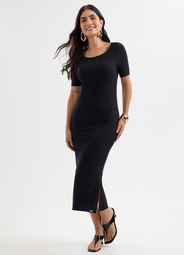 Vestido Midi Canelado Preto