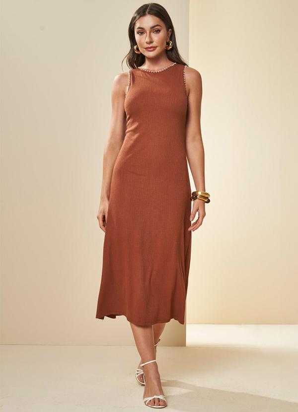 Vista 2 Vestido Midi Cavado em Ribana Texturizada Marrom Doce Trama Doce Trama