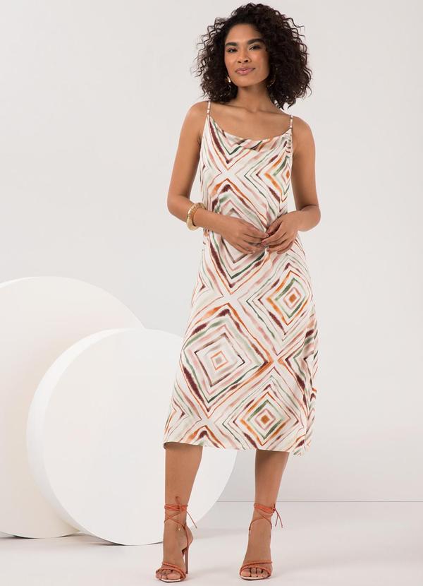 Vista 2 Vestido Midi Chá com Alças Finas Branco Lunender Lunender