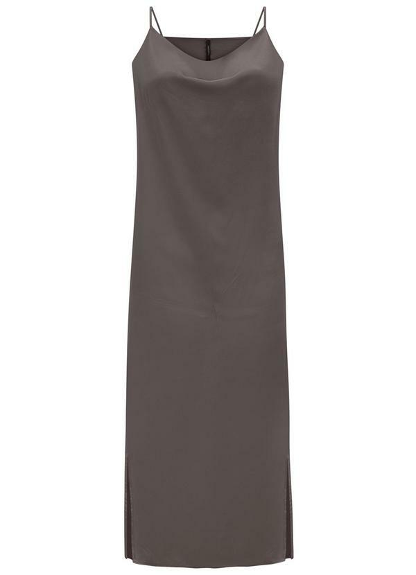 Vista 2 Vestido Midi Chá com Alças Finas Cinza Lunender Lunender
