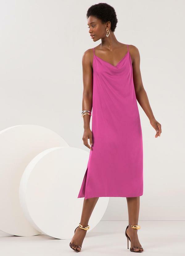 Vista 2 Vestido Midi Chá com Alças Finas Rosa Lunender Lunender