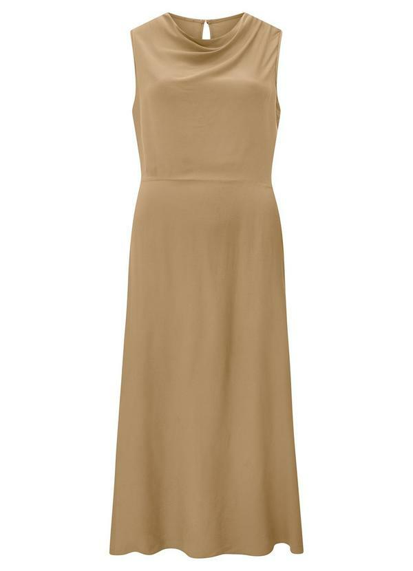 Vestido Midi Chá com Decote Degagê Bege