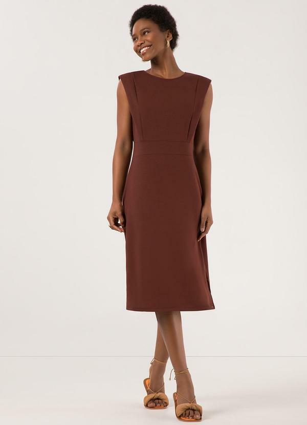 Vista 2 Vestido Midi Chá com Fendas Laterais Marrom Lunender Lunender