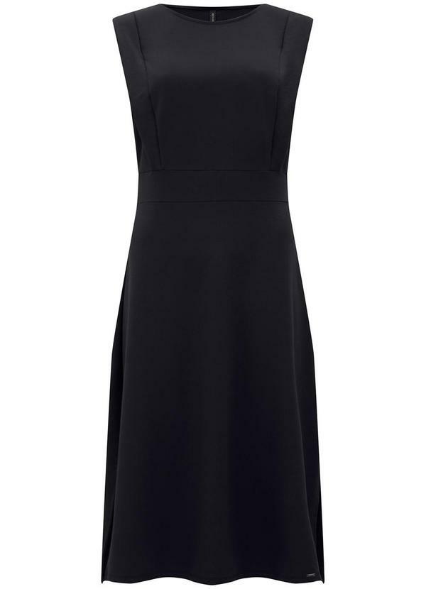 Vista 2 Vestido Midi Chá com Fendas Laterais Preto Lunender Lunender