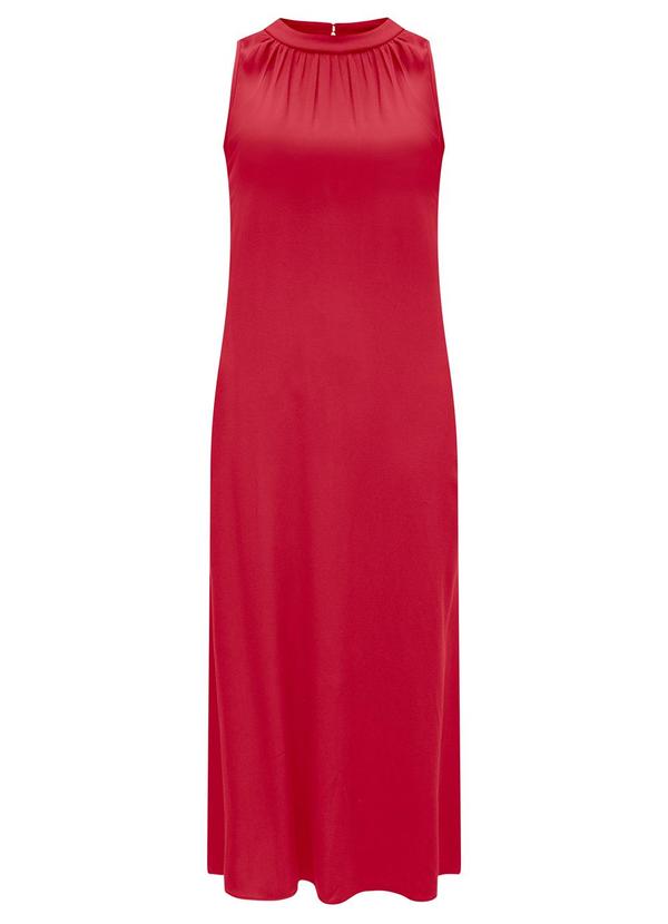 Vista 2 Vestido Midi Chá com Gola em Viscose Vermelho Lunender Lunender