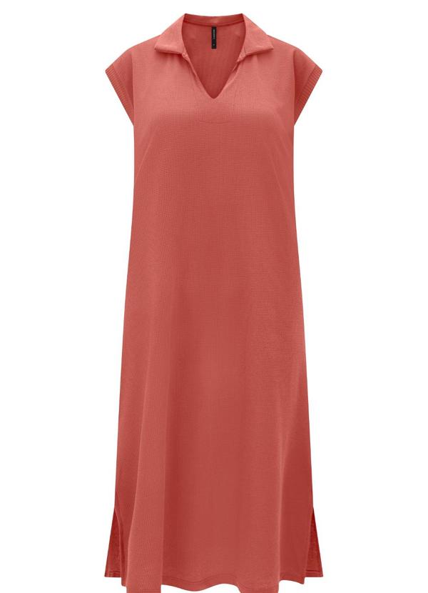 Vestido Midi Chá com Gola Texturizada Laranja