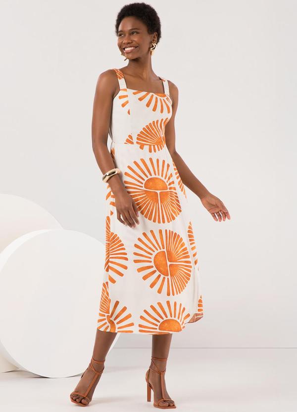 Vista 2 Vestido Midi Chá Estampado com Alças Amarelo Lunender Lunender